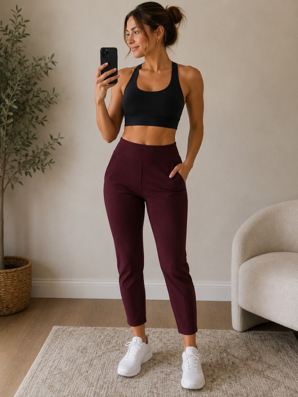 Matty M Burgundy Pull On Ponte Knit Leggings Pants XL Stretch Pockets Casual
